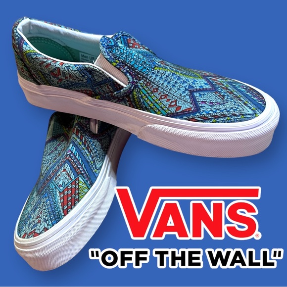 🎉 HOST PICK🎉 NWB Vans Classic Slip On Abstract Design & Teal Color Wash. Sz W5 - Picture 2 of 8